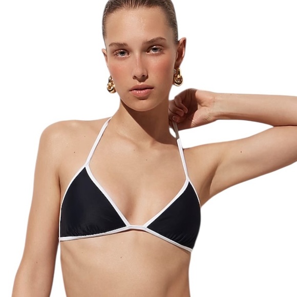 NEW J. CREW String bikini top with contrast trim Black & white size Medium - Picture 1 of 7